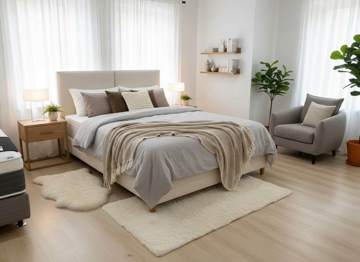 Дизайн спальни в стиле Хюгге — фото интерьера от нейросети RoomGPT