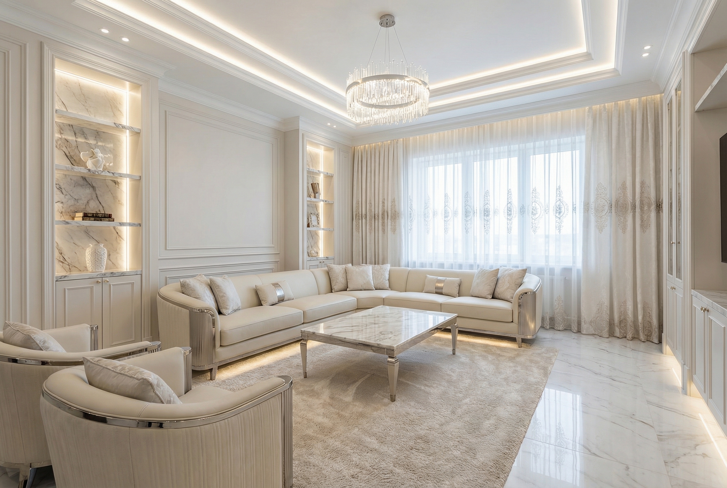 Дизайн гостиной в стиле Классика — фото интерьера от нейросети RoomGPT