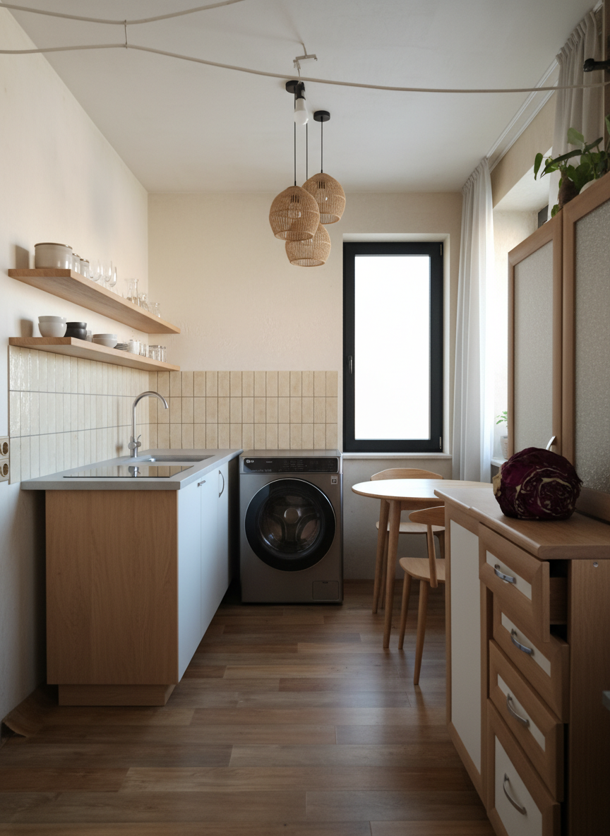 Дизайн кухни в стиле Japandi — фото интерьера от нейросети RoomGPT