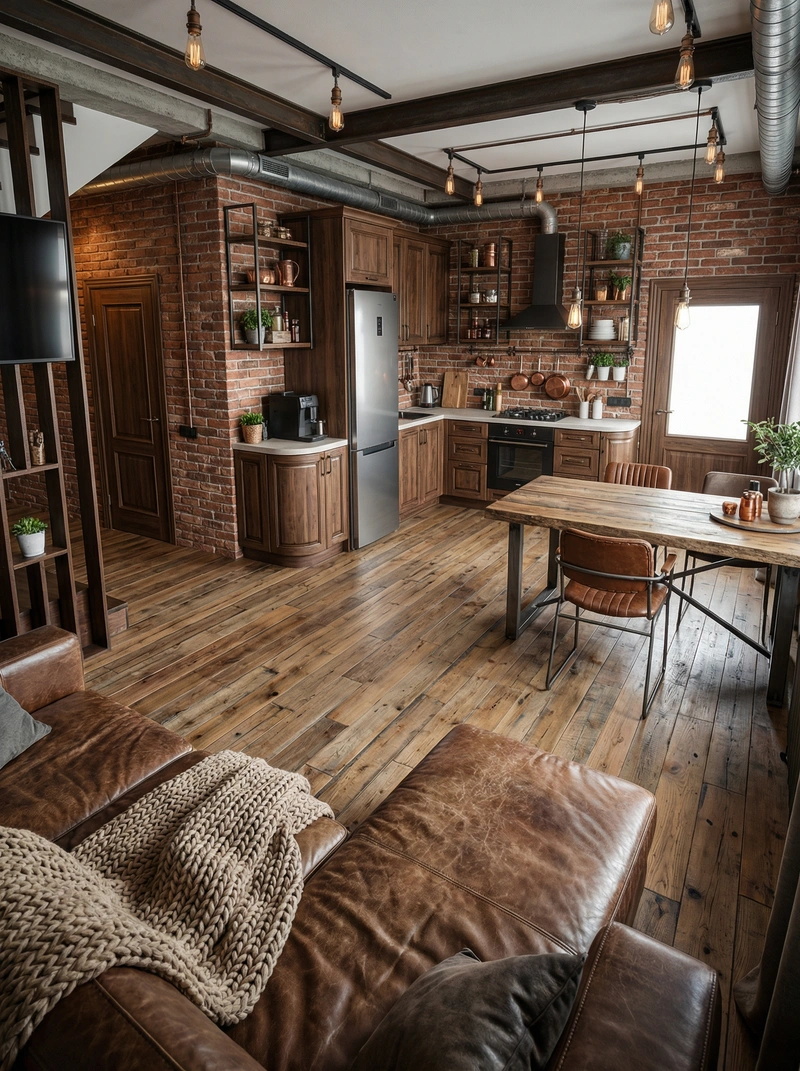 Дизайн интерьера в стиле Лофт — Кухня от нейросети RoomGPT