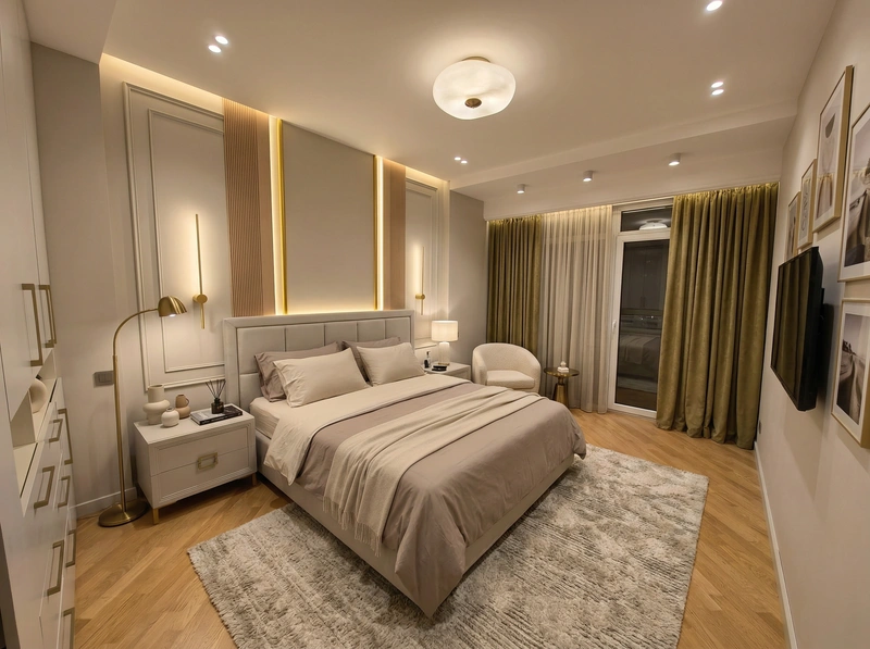 Дизайн интерьера в стиле Контемпорари — Спальня от нейросети RoomGPT