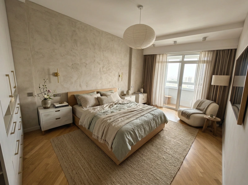 Дизайн спальни в стиле Japandi — фото интерьера от нейросети RoomGPT