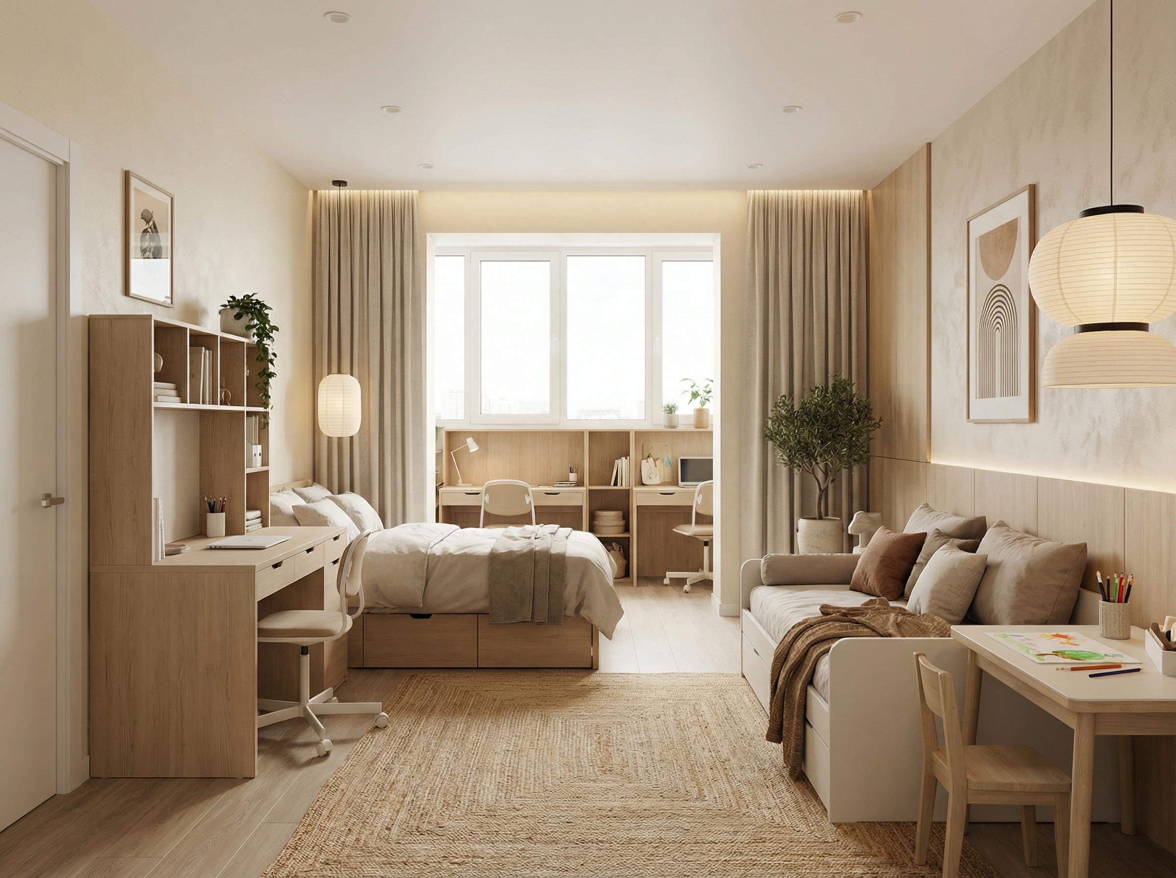 Дизайн детской в стиле Japandi — фото интерьера от нейросети RoomGPT