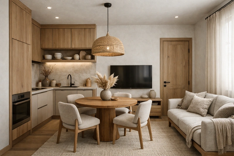 Дизайн кухни в стиле Japandi — фото интерьера от нейросети RoomGPT