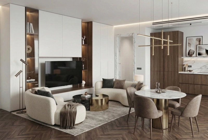 Дизайн интерьера в стиле Контемпорари — Гостиная от нейросети RoomGPT