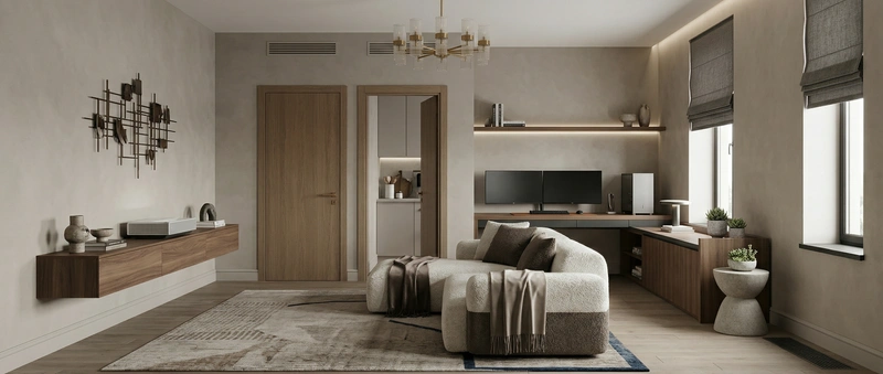 Дизайн гостиной в стиле Контемпорари — фото интерьера от нейросети RoomGPT