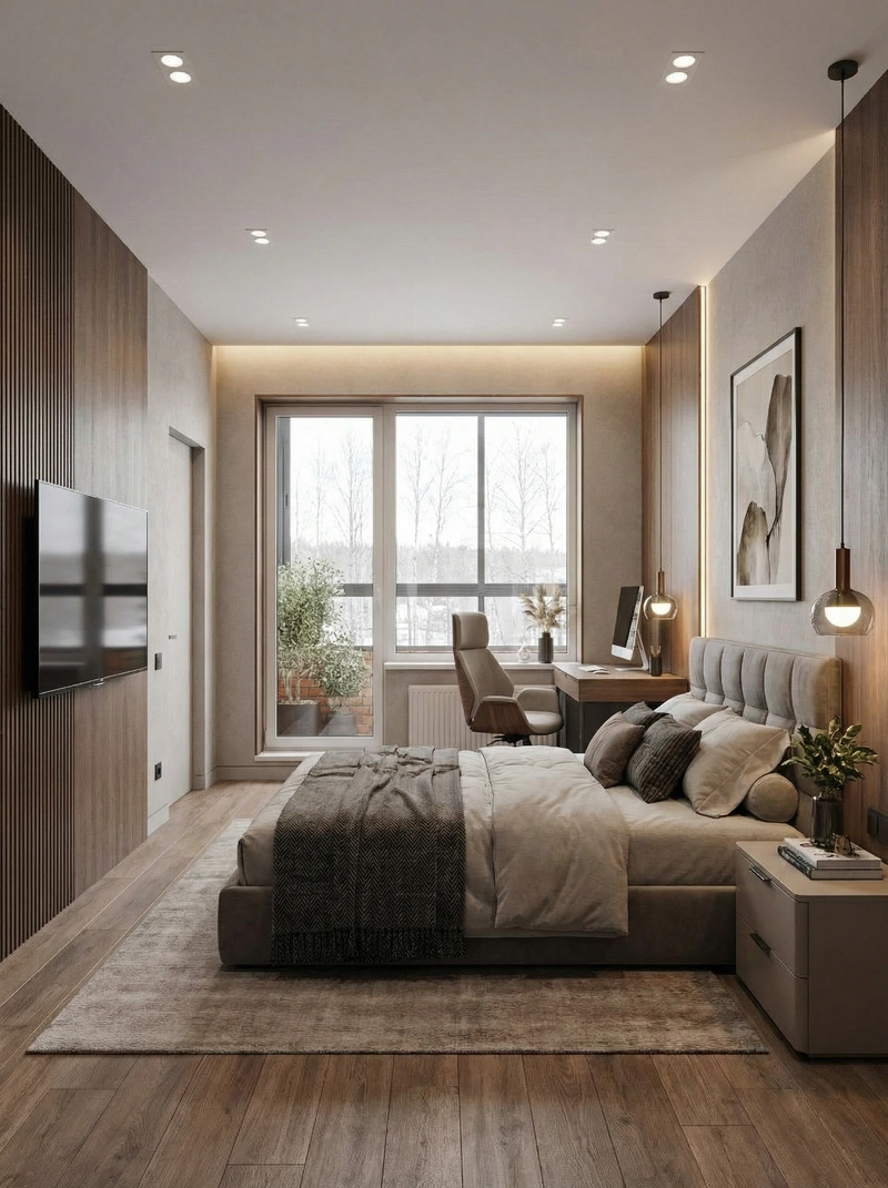 Дизайн спальни в стиле Контемпорари — фото интерьера от нейросети RoomGPT