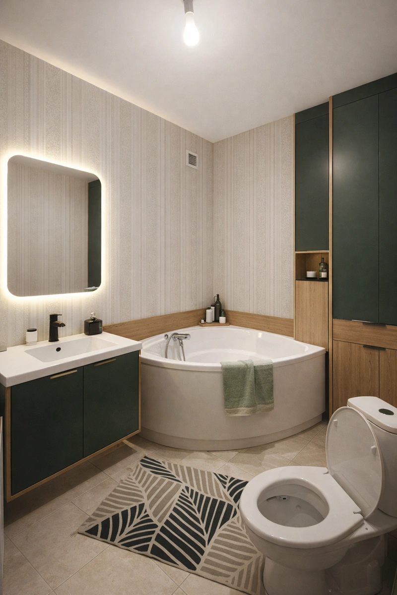 Дизайн ванной в стиле Сканди — фото интерьера от нейросети RoomGPT