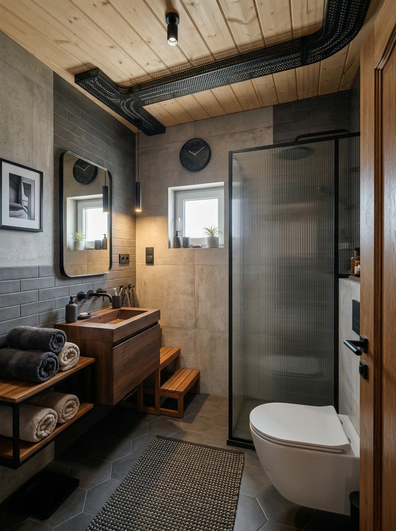 Дизайн ванной в стиле Лофт — фото интерьера от нейросети RoomGPT