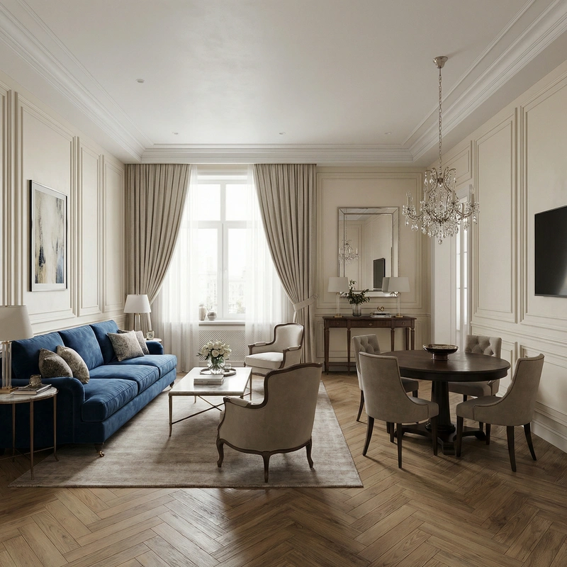 Дизайн интерьера в стиле Классика — Гостиная от нейросети RoomGPT