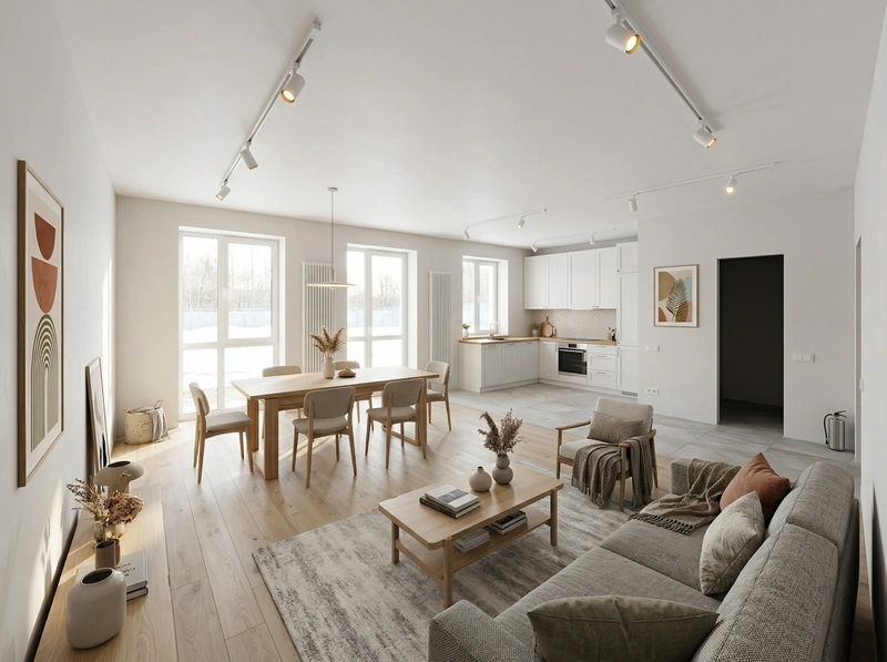 Дизайн гостиной в стиле Сканди — фото интерьера от нейросети RoomGPT