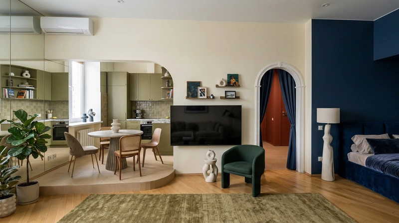 Дизайн интерьера в стиле Эклектика — Гостиная от нейросети RoomGPT