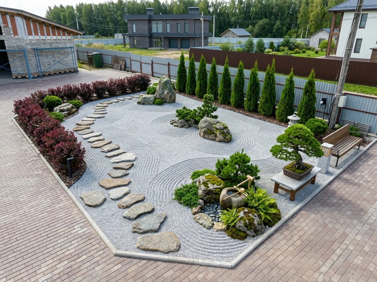 Ландшафтный дизайн в стиле Японский сад — Участок от нейросети RoomGPT