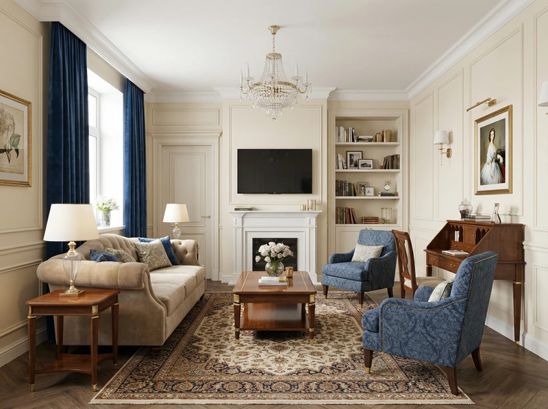 Дизайн интерьера в стиле Классика — Гостиная от нейросети RoomGPT