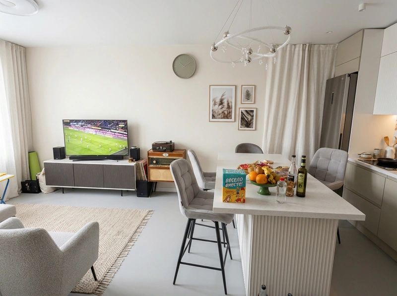 Дизайн гостиной в стиле Сканди — фото интерьера от нейросети RoomGPT