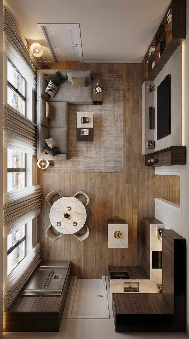 Дизайн интерьера в стиле Контемпорари — Гостиная от нейросети RoomGPT