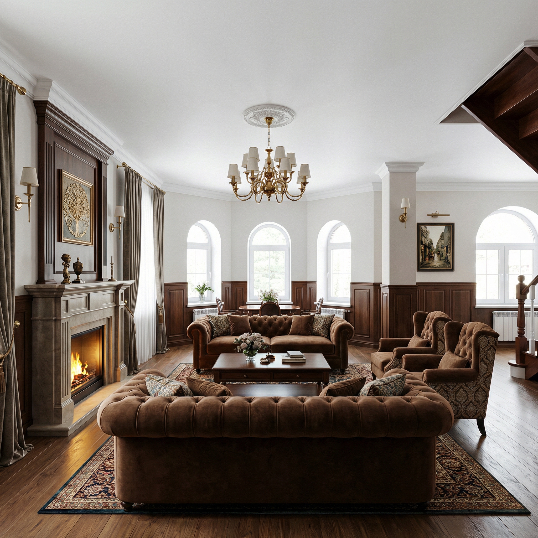 Дизайн гостиной в стиле Британский — фото интерьера от нейросети RoomGPT