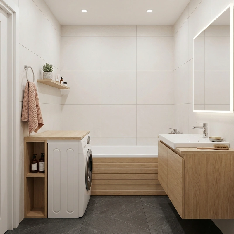 Дизайн ванной в стиле Сканди — фото интерьера от нейросети RoomGPT