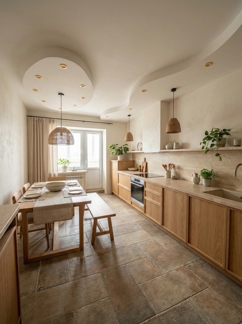 Дизайн кухни в стиле Japandi — фото интерьера от нейросети RoomGPT