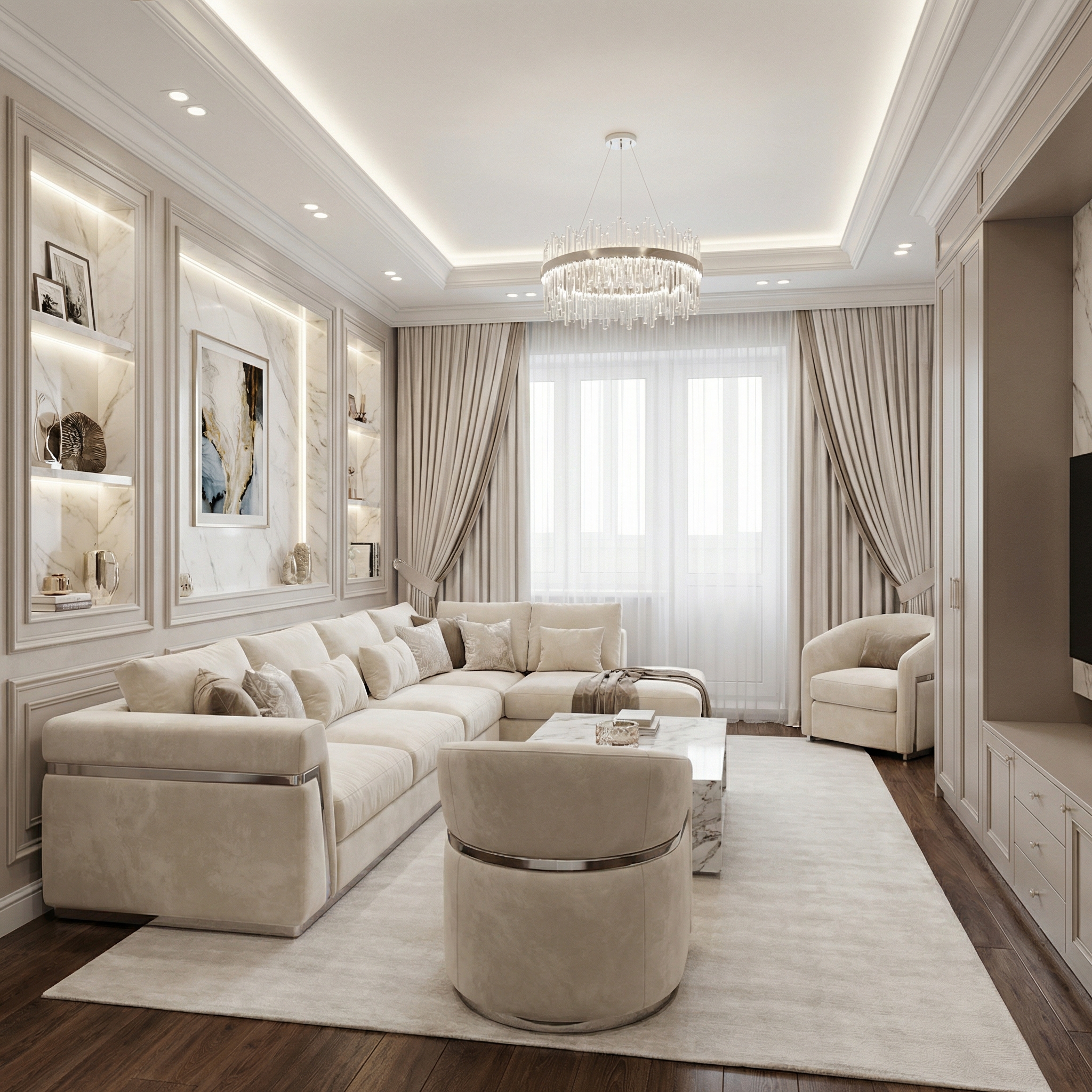 Дизайн гостиной в стиле Классика — фото интерьера от нейросети RoomGPT