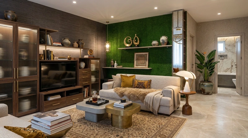 Дизайн интерьера в стиле Эклектика — Гостиная от нейросети RoomGPT