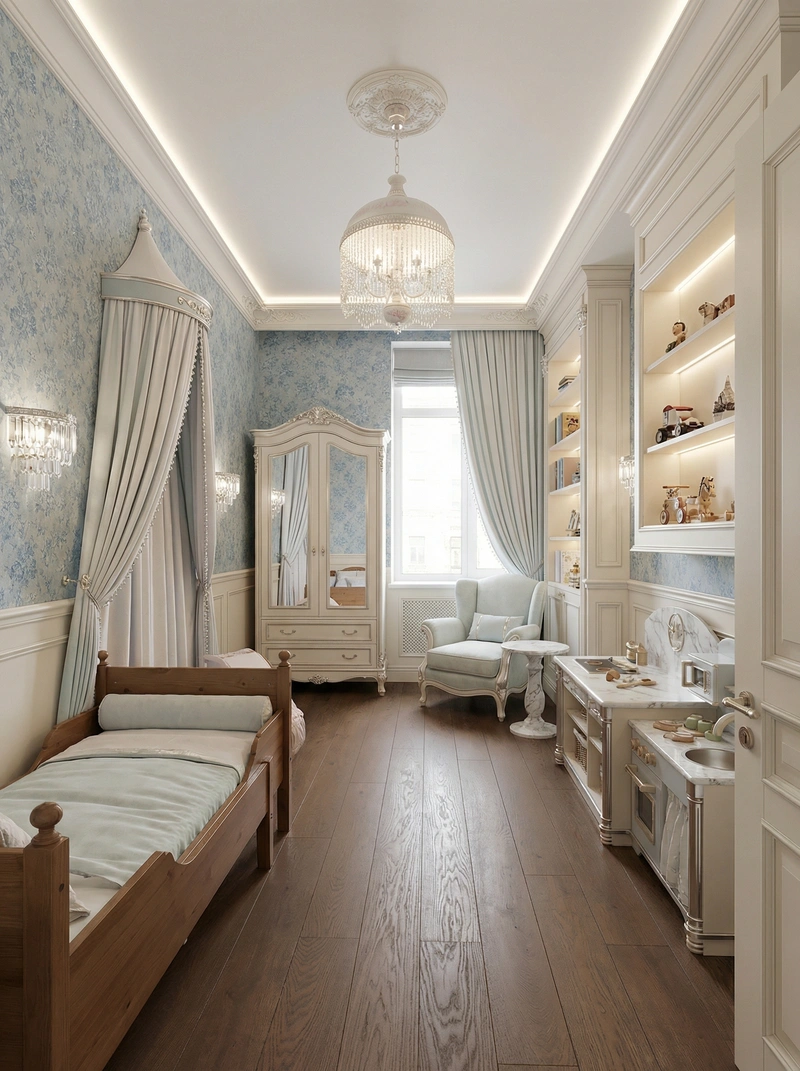 Дизайн детской в стиле Классика — фото интерьера от нейросети RoomGPT