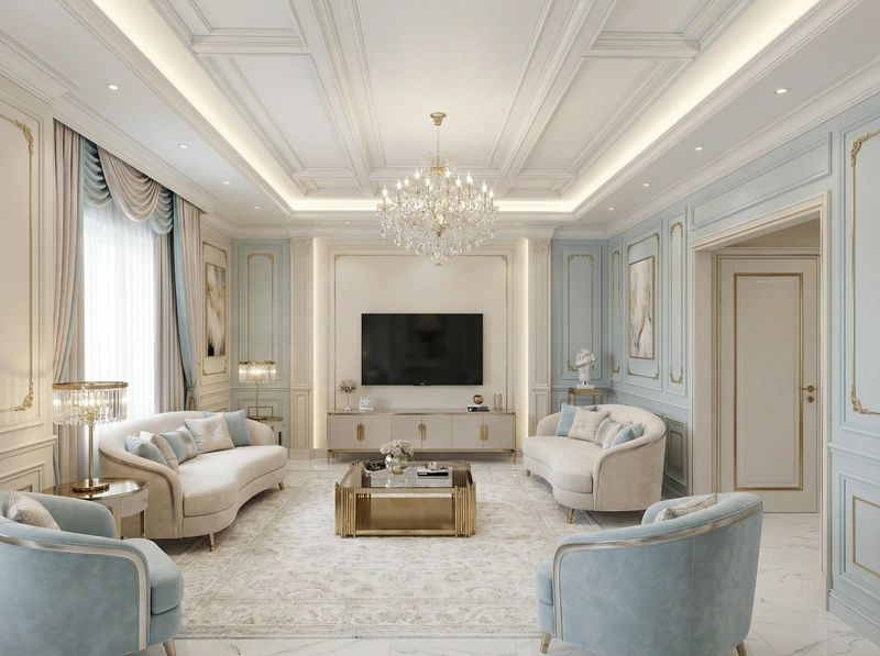 Дизайн интерьера в стиле Неоклассика — Гостиная от нейросети RoomGPT