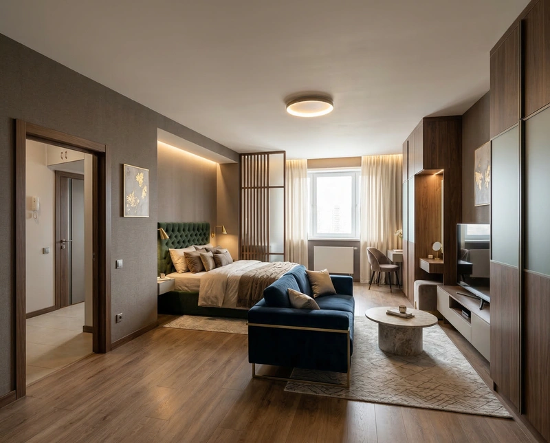 Дизайн интерьера в стиле Контемпорари — Спальня от нейросети RoomGPT