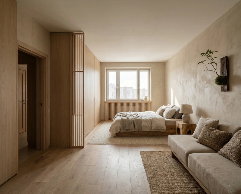 Дизайн спальни в стиле Japandi — фото интерьера от нейросети RoomGPT