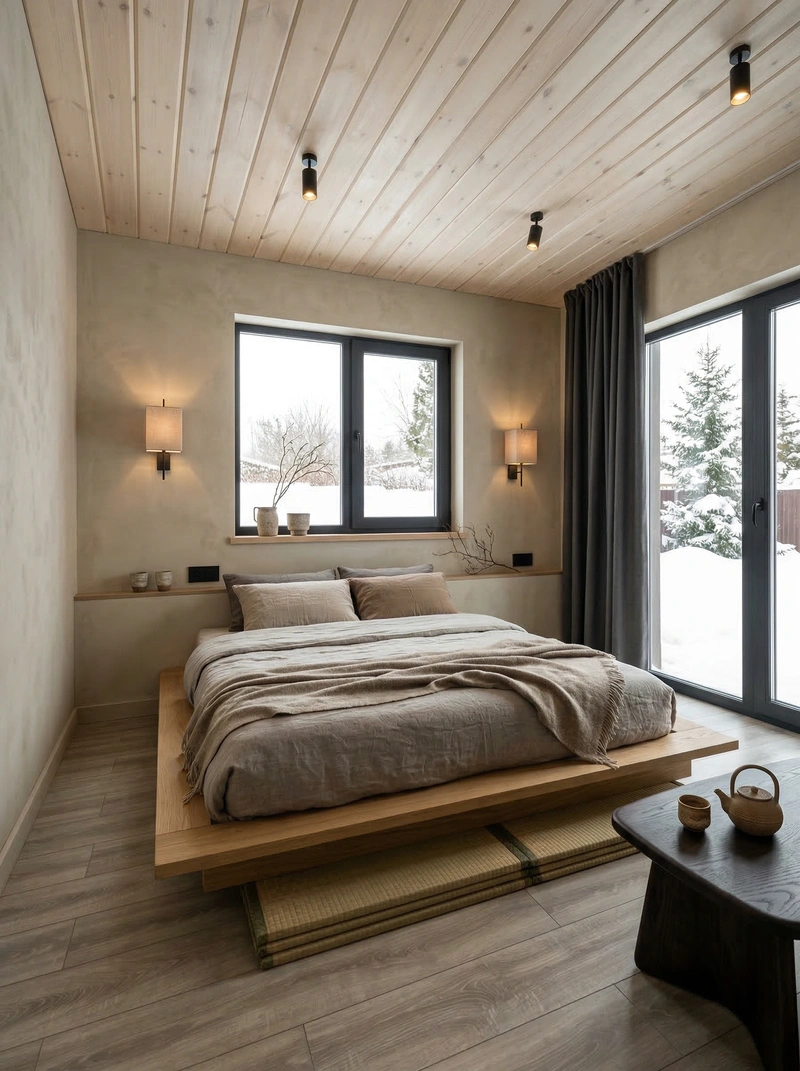 Дизайн спальни в стиле Japandi — фото интерьера от нейросети RoomGPT