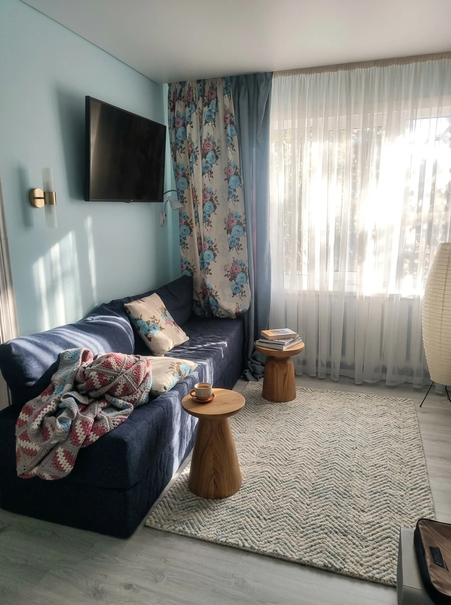 Дизайн гостиной в стиле Хюгге — фото интерьера от нейросети RoomGPT