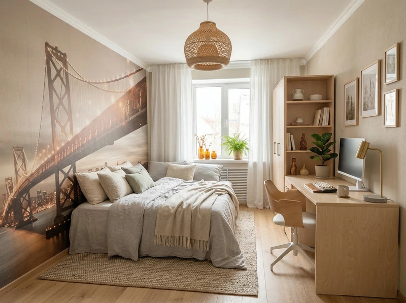 Дизайн спальни в стиле Хюгге — фото интерьера от нейросети RoomGPT