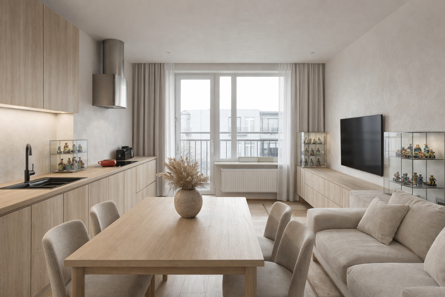 Дизайн гостиной в стиле Japandi — фото интерьера от нейросети RoomGPT