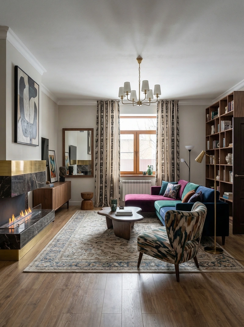 Дизайн интерьера в стиле Эклектика — Гостиная от нейросети RoomGPT