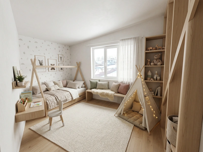 Дизайн интерьера в стиле Хюгге — Детская от нейросети RoomGPT