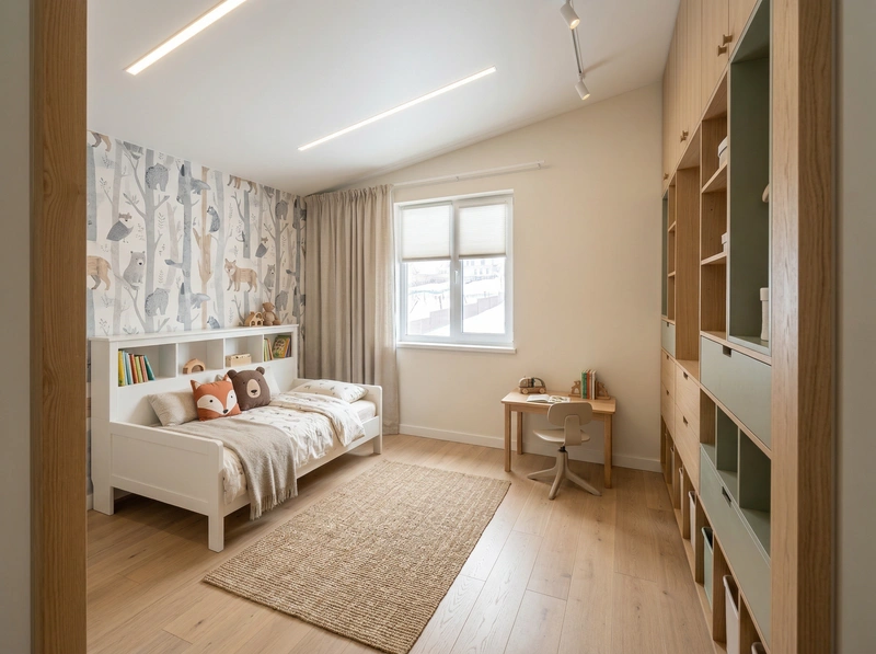 Дизайн интерьера в стиле Сканди — Детская от нейросети RoomGPT
