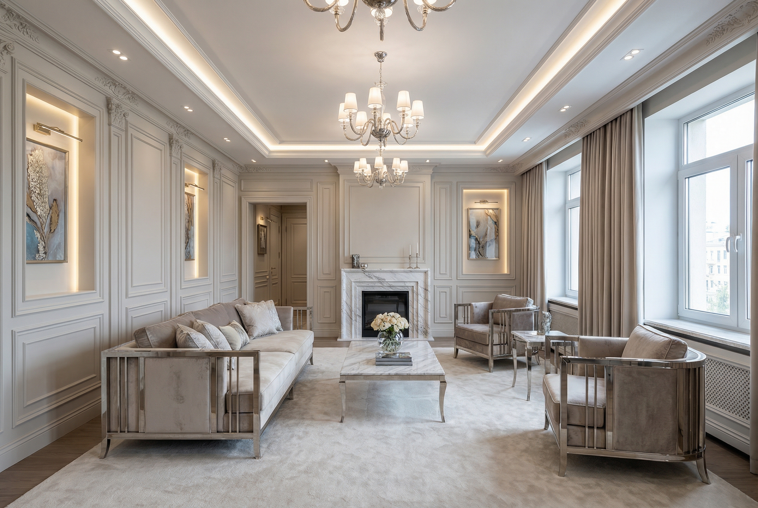 Дизайн гостиной в стиле Классика — фото интерьера от нейросети RoomGPT
