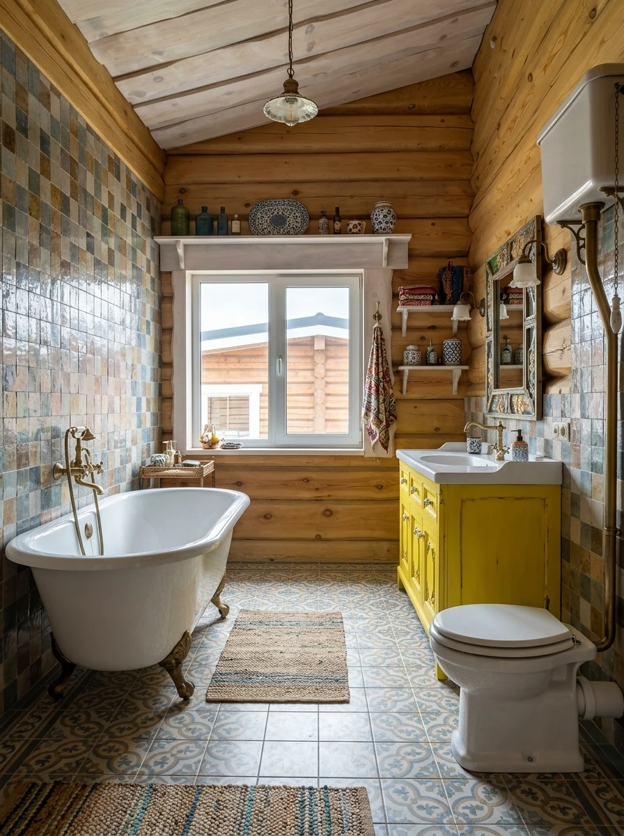 Дизайн ванной в стиле Эклектика — фото интерьера от нейросети RoomGPT