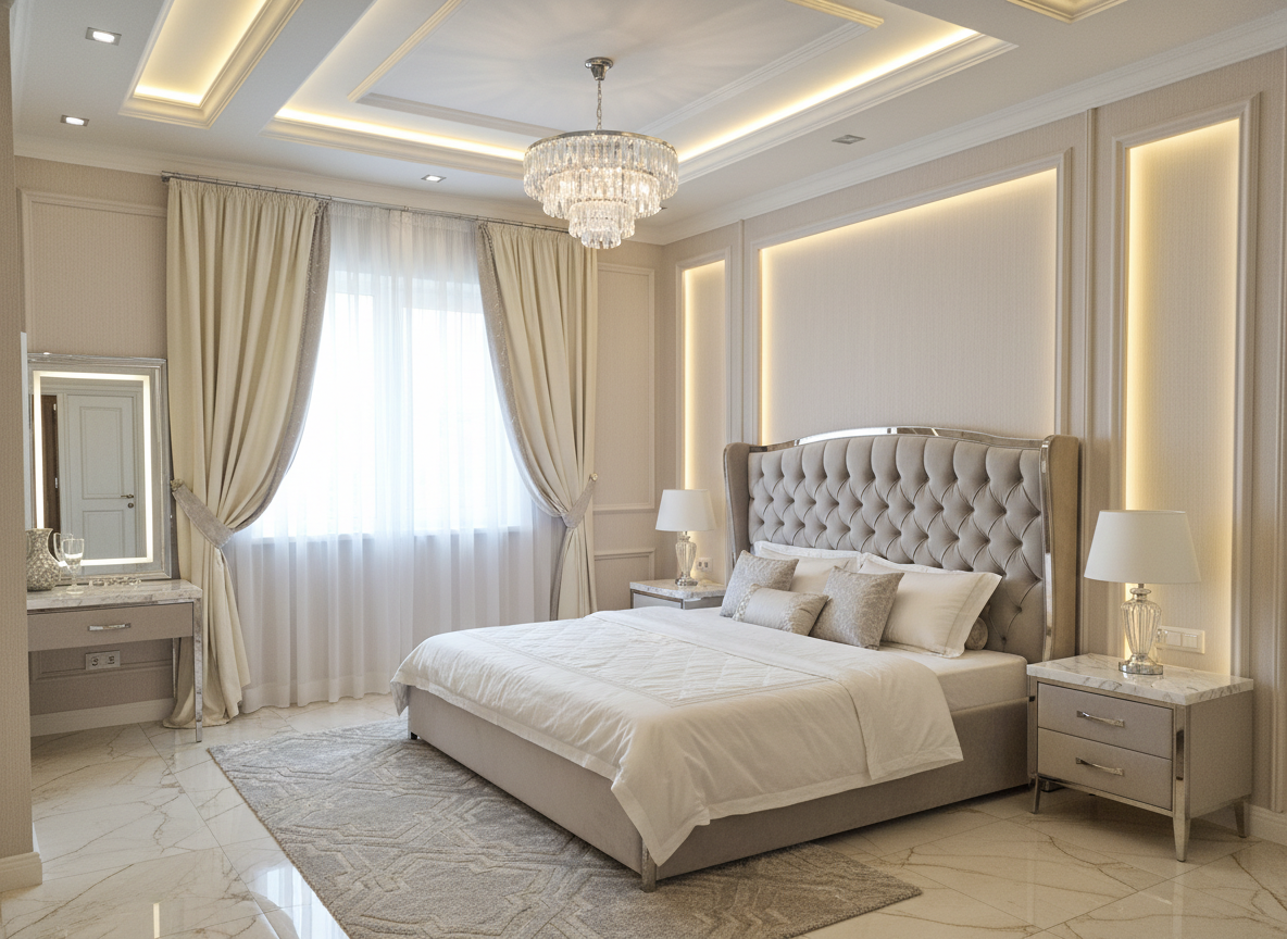 Дизайн спальни в стиле Классика — фото интерьера от нейросети RoomGPT