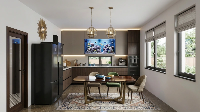 Дизайн интерьера в стиле Эклектика — Кухня от нейросети RoomGPT