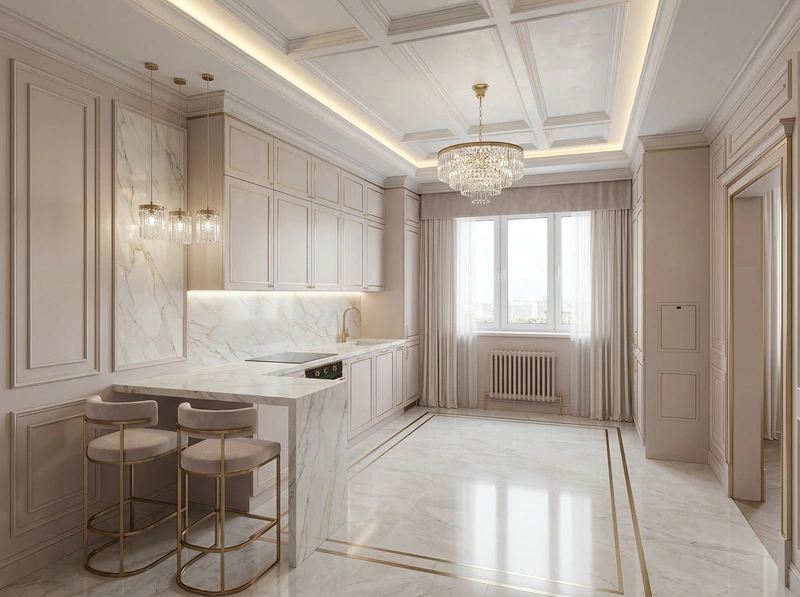 Дизайн кухни в стиле Неоклассика — фото интерьера от нейросети RoomGPT