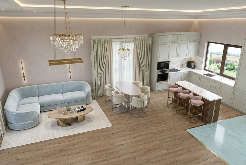 Дизайн гостиной в стиле Неоклассика — фото интерьера от нейросети RoomGPT