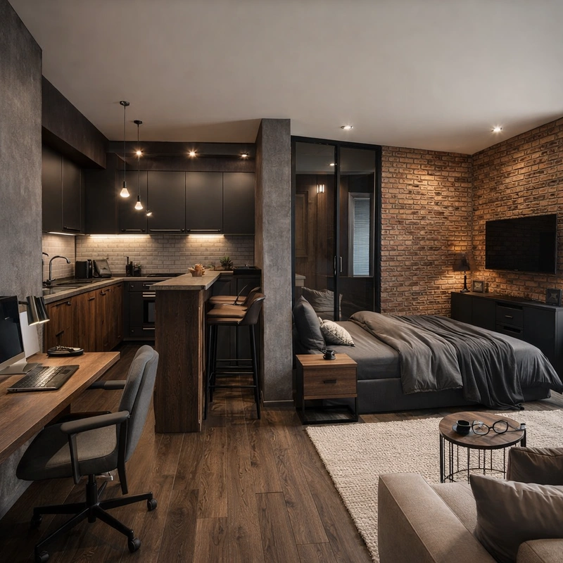 Дизайн интерьера в стиле Лофт — Гостиная от нейросети RoomGPT