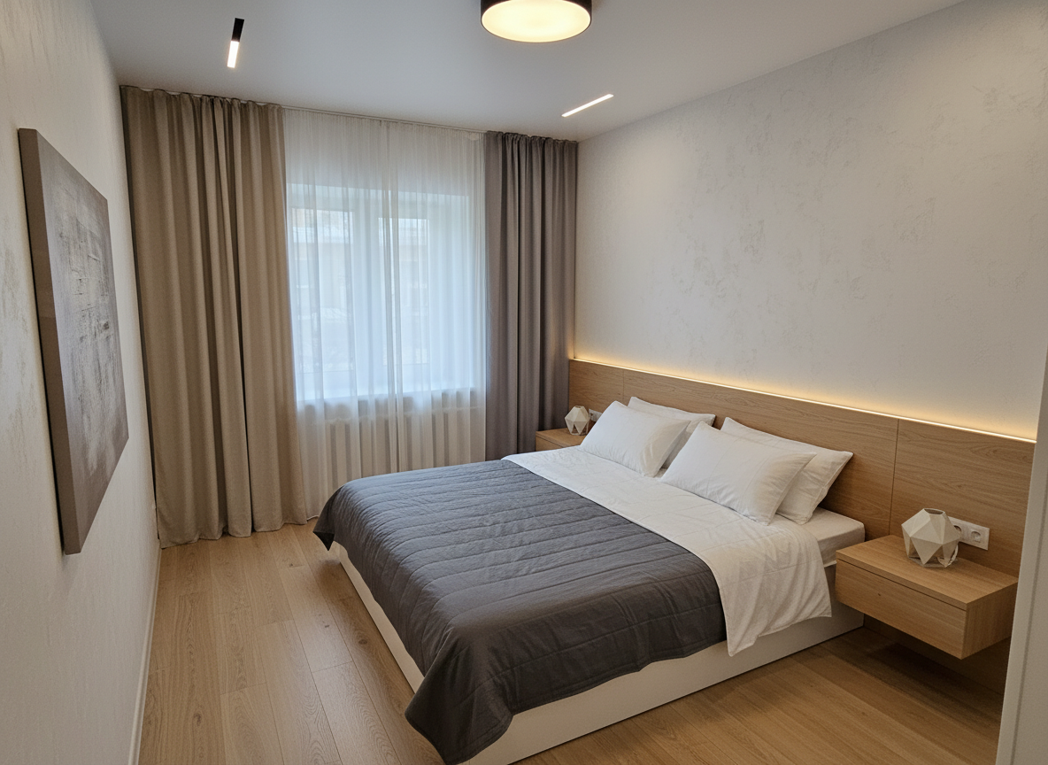 Дизайн спальни в стиле Минимализм — фото интерьера от нейросети RoomGPT