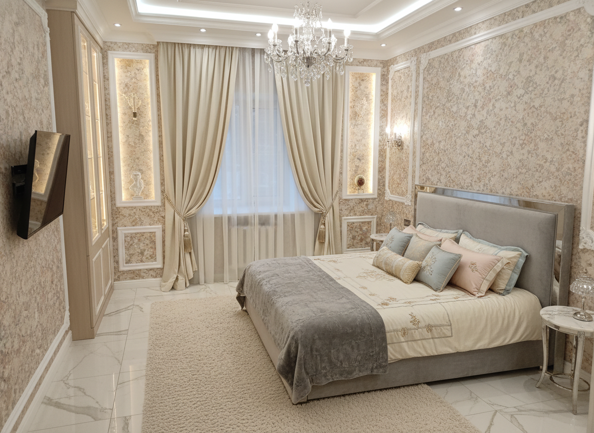 Дизайн спальни в стиле Классика — фото интерьера от нейросети RoomGPT