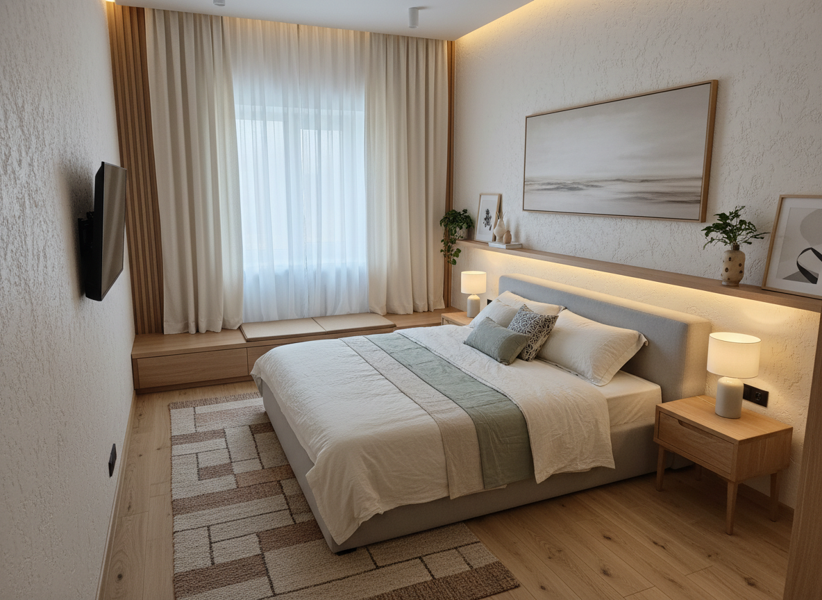 Дизайн спальни в стиле Japandi — фото интерьера от нейросети RoomGPT