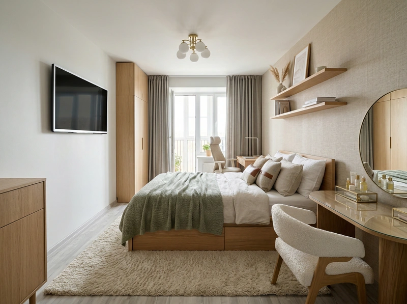 Дизайн спальни в стиле Хюгге — фото интерьера от нейросети RoomGPT