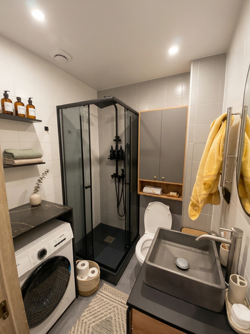 Дизайн ванной в стиле Сканди — фото интерьера от нейросети RoomGPT