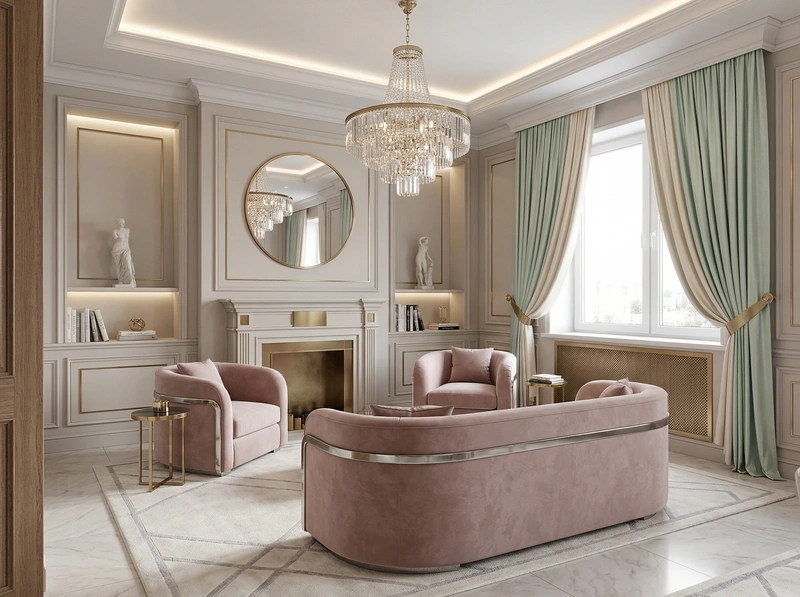 Дизайн интерьера в стиле Неоклассика — Гостиная от нейросети RoomGPT