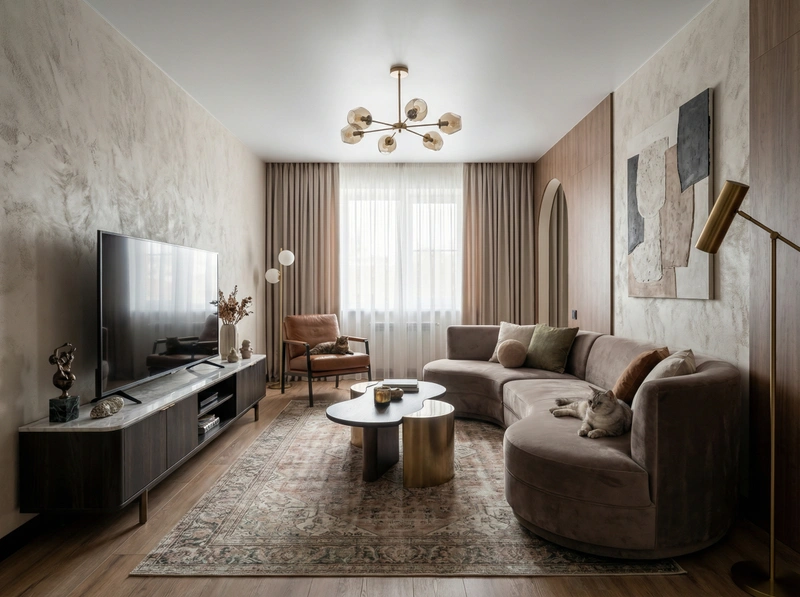 Дизайн интерьера в стиле Эклектика — Гостиная от нейросети RoomGPT